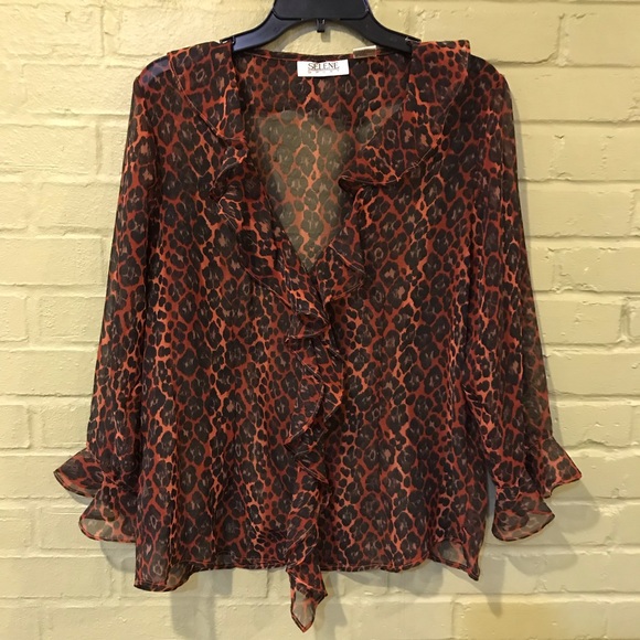 Selene Sport Tops - Vintage Selene Sport Sheer Animal Print Top